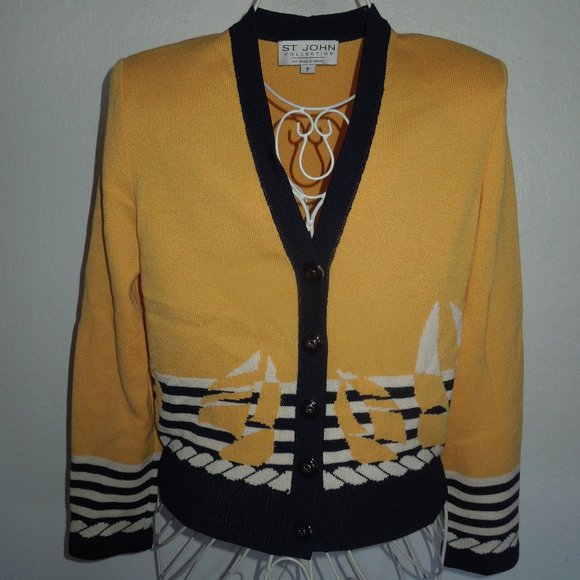 St. John Santana Knit Yellow Boat Cardigan Sweater - Picture 1 of 2